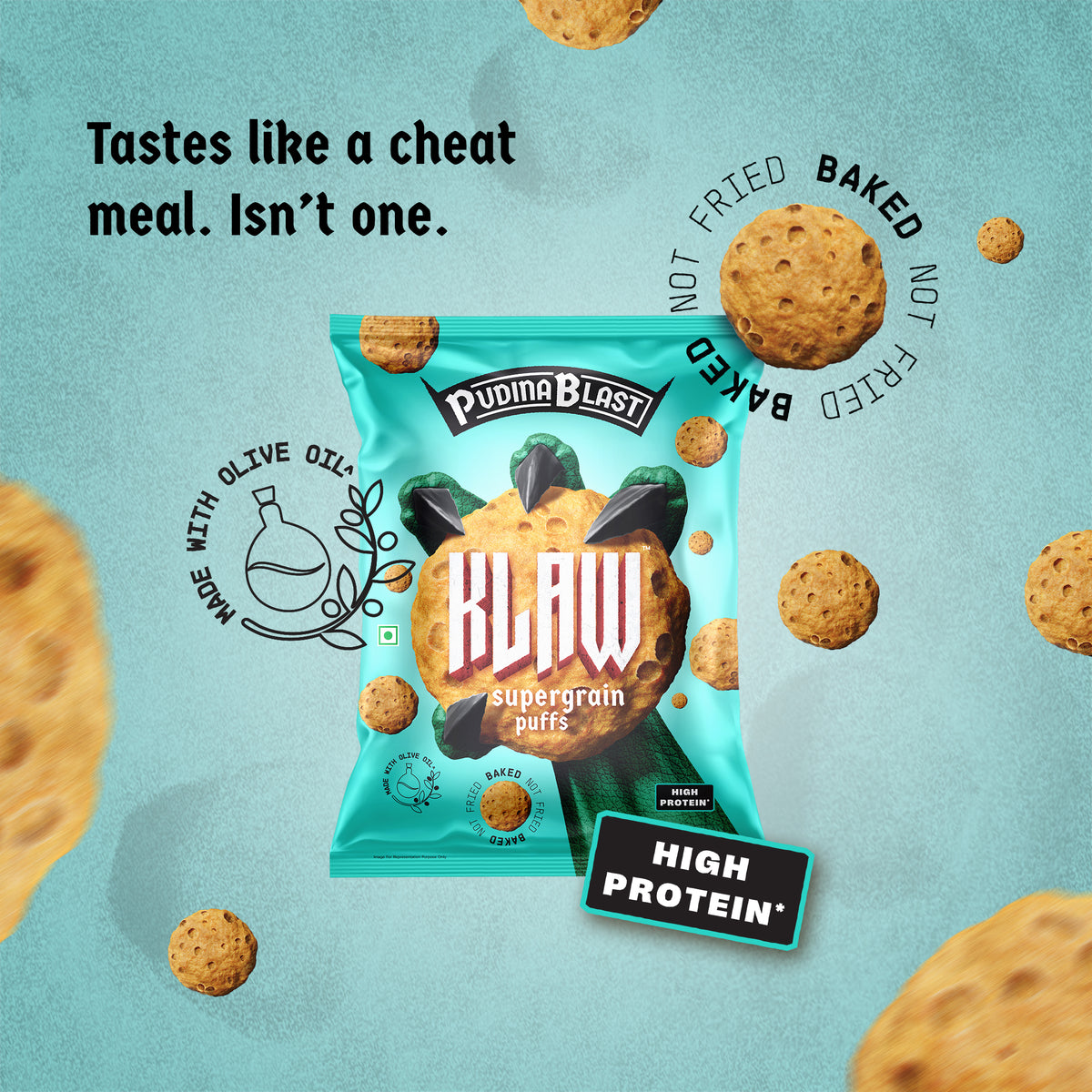 Klaw Pudina Blast Supergrain Puffs | Baked Not Fried | High Protein | Made with Olive Oil I 32g