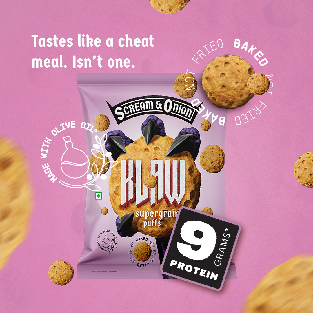 Klaw Scream & Onion Supergrain Puffs | Baked Not Fried | High Protein | Made with Olive Oil I 50g