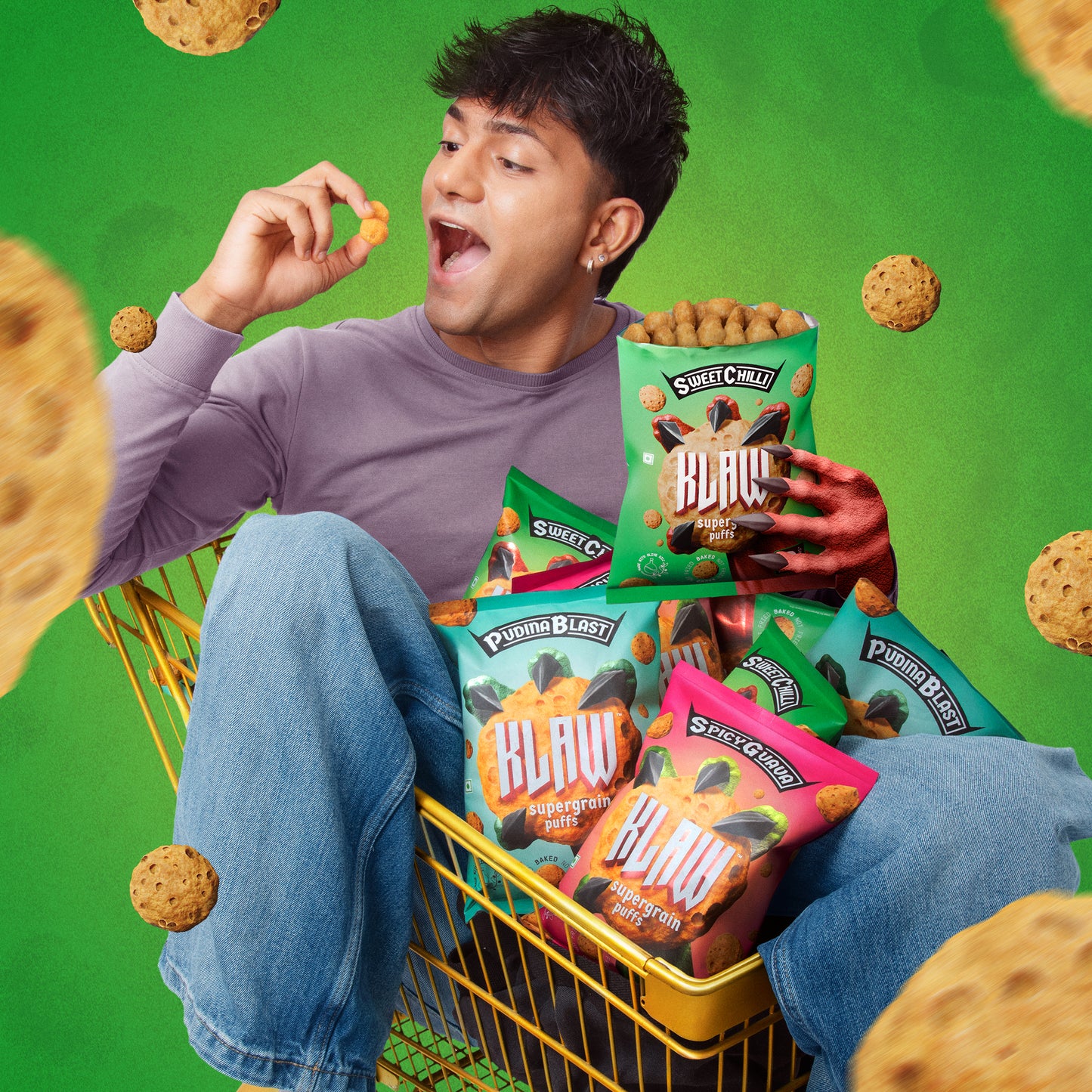 Klaw Sweet Chilli Supergrain Puffs | Baked Not Fried | High Protein | Made with Olive Oil | 32 Grams