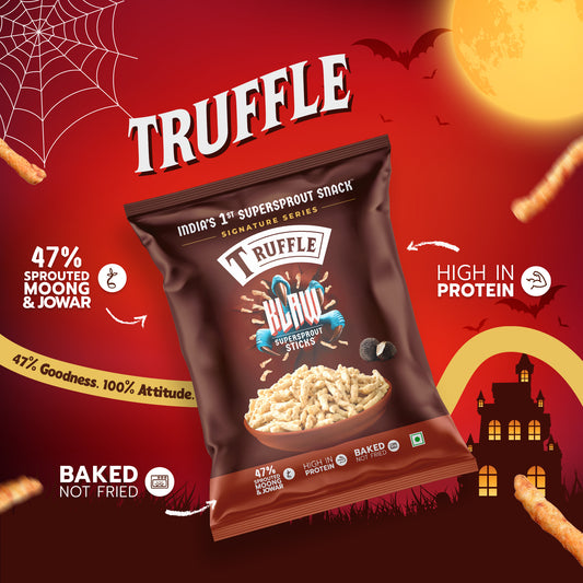 Klaw Signature Series Truffle Supersprout Sticks | Baked Not Fried | High Protein | 47% Sprouted Moong & Jowar