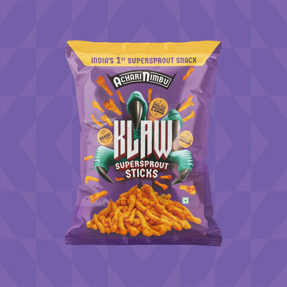 Klaw Achari Nimbu | Sprouted Moong & Jowar Sticks | Baked | No Palm Oil | High Protein | 40g