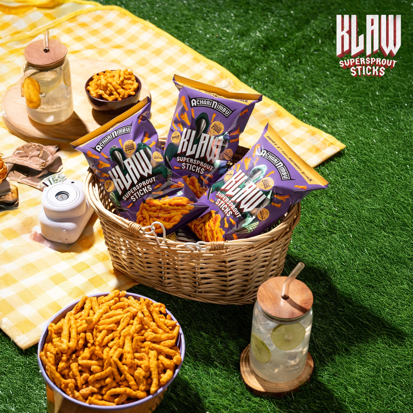 Klaw Achari Nimbu | Sprouted Moong & Jowar Sticks | Baked | No Palm Oil | High Protein | 40g