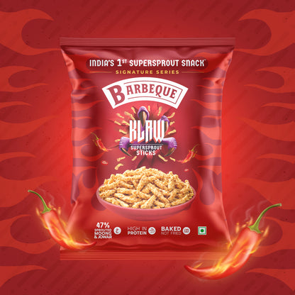 Klaw Barbeque Supersprout Sticks | Baked Not Fried | High Protein | 47% Sprouted Moong & Jowar