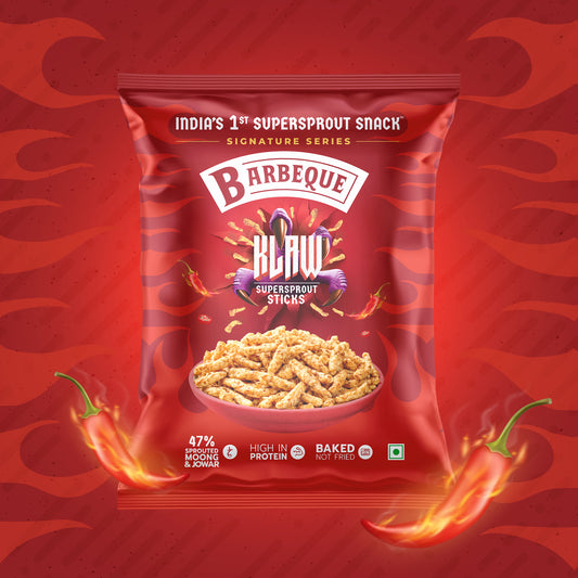Klaw Barbeque Supersprout Sticks | Baked Not Fried | High Protein | 47% Sprouted Moong & Jowar