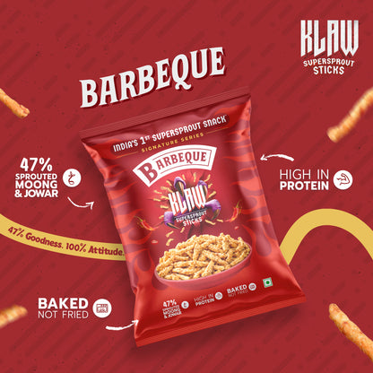 Klaw Barbeque Supersprout Sticks | Baked Not Fried | High Protein | 47% Sprouted Moong & Jowar