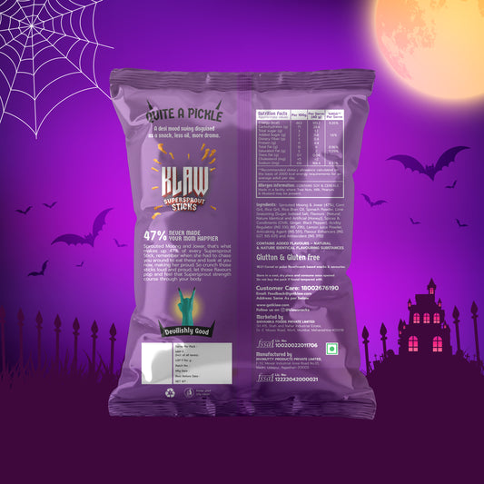 Klaw Achari Nimbu | Sprouted Moong & Jowar Sticks | Baked | No Palm Oil | High Protein | 40g