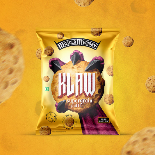 Klaw Masala Memory Supergrain Puffs | Baked Not Fried | High Protein | Made with Olive Oil I 32g