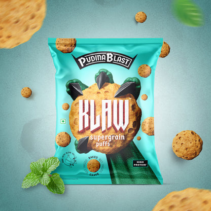 Klaw Pudina Blast Supergrain Puffs | Baked Not Fried | High Protein | Made with Olive Oil I 32g