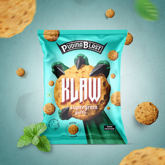 Klaw Pudina Blast Supergrain Puffs | Baked Not Fried | High Protein | Made with Olive Oil I 32g