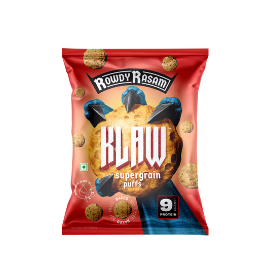 Klaw Rowdy Rasam Supergrain Puffs | Baked Not Fried | High Protein | Made with Olive Oil I 32g