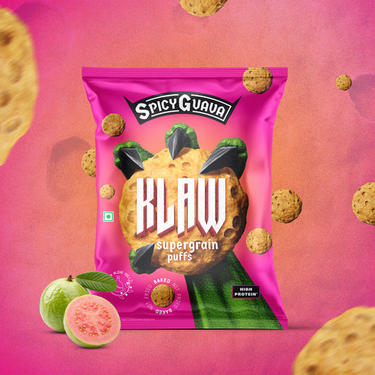 Klaw Spicy Guava Supergrain Puffs | Baked Not Fried | High Protein | Made with Olive Oil I 32g