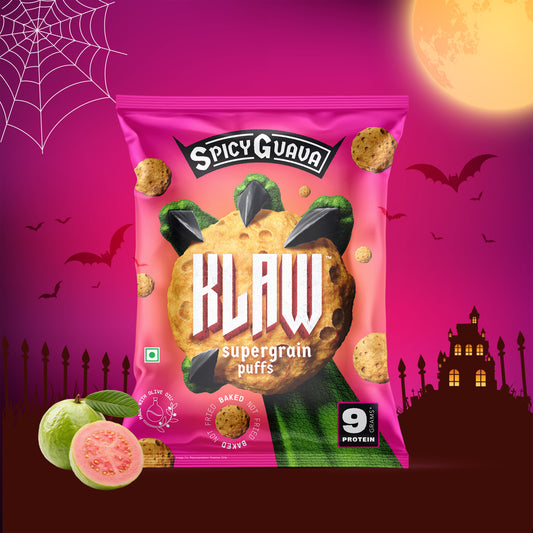 Klaw Spicy Guava Supergrain Puffs | Baked Not Fried | High Protein | Made with Olive Oil I 50g