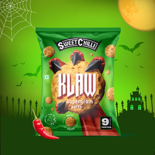 Klaw Sweet Chilli Supergrain Puffs | Baked Not Fried | High Protein | Made with Olive Oil I 50g