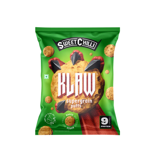 Klaw Sweet Chilli Supergrain Puffs | Baked Not Fried | High Protein | Made with Olive Oil I 50g