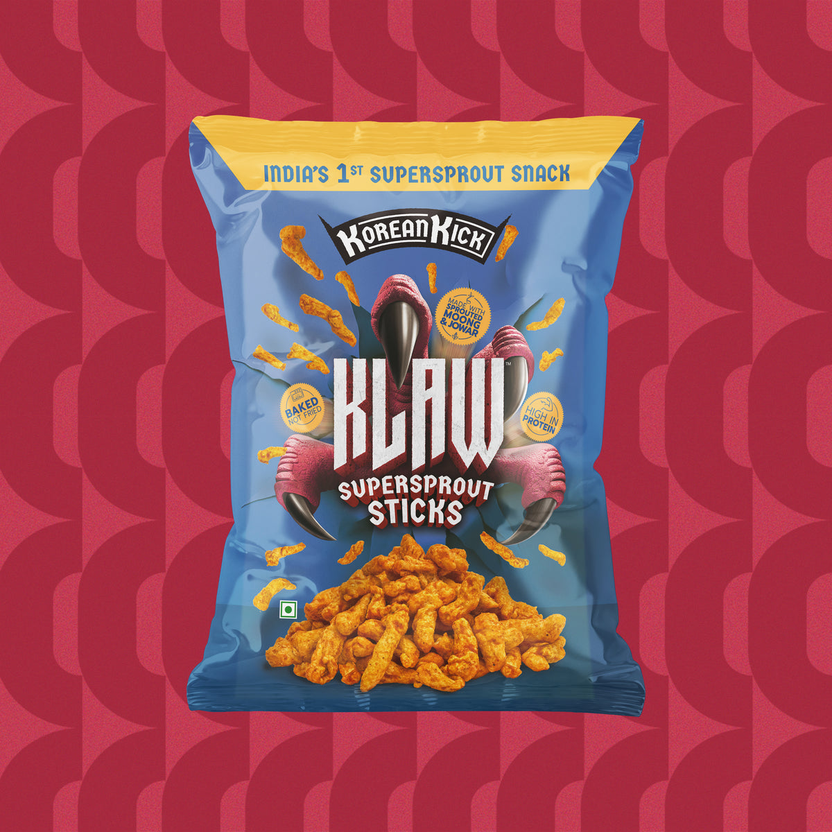 Klaw Korean Kick | Sprouted Moong & Jowar Sticks | Baked | No Palm Oil | High Protein | 35g