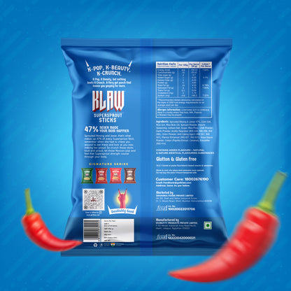 Klaw Kimchi Supersprout Sticks | Baked Not Fried | High Protein | 47% Sprouted Moong & Jowar