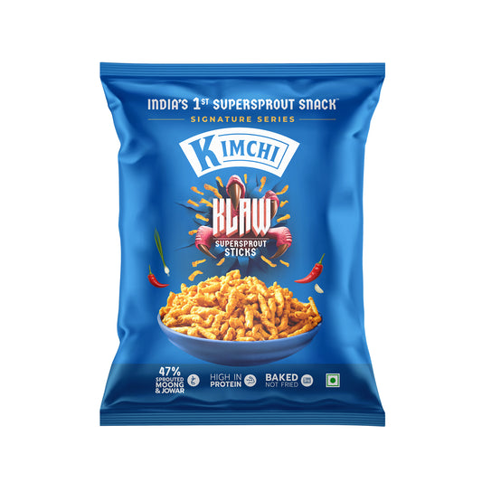 Klaw Kimchi Supersprout Sticks | Baked Not Fried | High Protein | 47% Sprouted Moong & Jowar