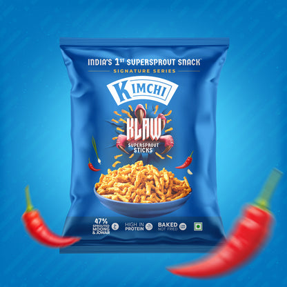 Klaw Kimchi Supersprout Sticks | Baked Not Fried | High Protein | 47% Sprouted Moong & Jowar
