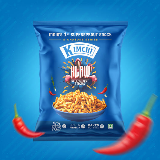 Klaw Kimchi Supersprout Sticks | Baked Not Fried | High Protein | 47% Sprouted Moong & Jowar