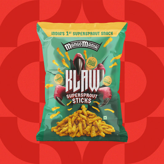 Klaw Mango Mania | Sprouted Moong & Jowar Sticks | Baked | No Palm Oil | High Protein I 40g