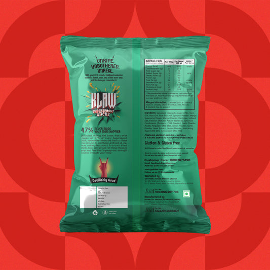 Klaw Mango Mania | Sprouted Moong & Jowar Sticks | Baked | No Palm Oil | High Protein I 40g