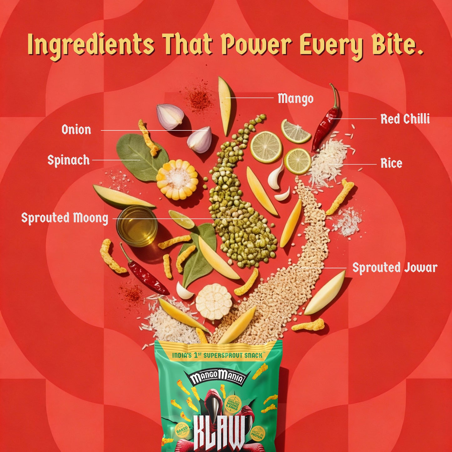 Klaw Mango Mania | Sprouted Moong & Jowar Sticks | Baked | No Palm Oil | High Protein I 40g