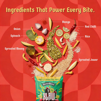 Klaw Mango Mania | Sprouted Moong & Jowar Sticks | Baked | No Palm Oil | High Protein I 40g