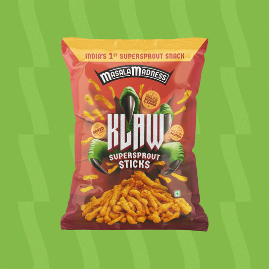 Klaw Masala Madness | Sprouted Moong & Jowar Sticks | Baked | No Palm Oil | High Protein | 40g