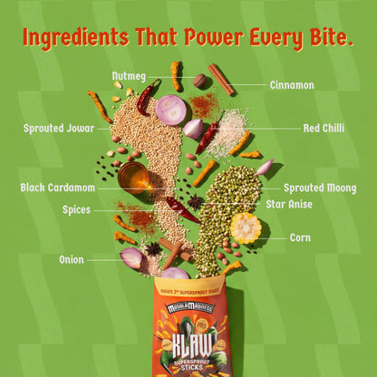 Klaw Masala Madness | Sprouted Moong & Jowar Sticks | Baked | No Palm Oil | High Protein | 40g