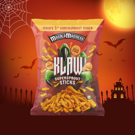 Klaw Masala Madness | Sprouted Moong & Jowar Sticks | Baked | No Palm Oil | High Protein | 40g