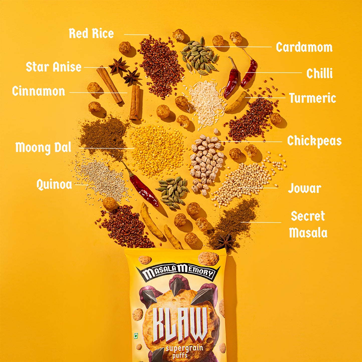 Klaw Masala Memory Supergrain Puffs | Baked Not Fried | High Protein | Made with Olive Oil I 32g