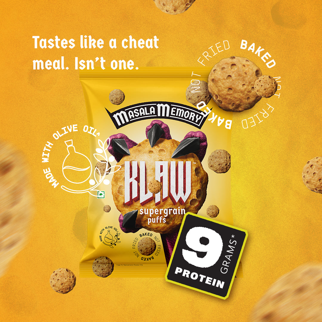 Klaw Masala Memory Supergrain Puffs | Baked Not Fried | High Protein | Made with Olive Oil I 50g