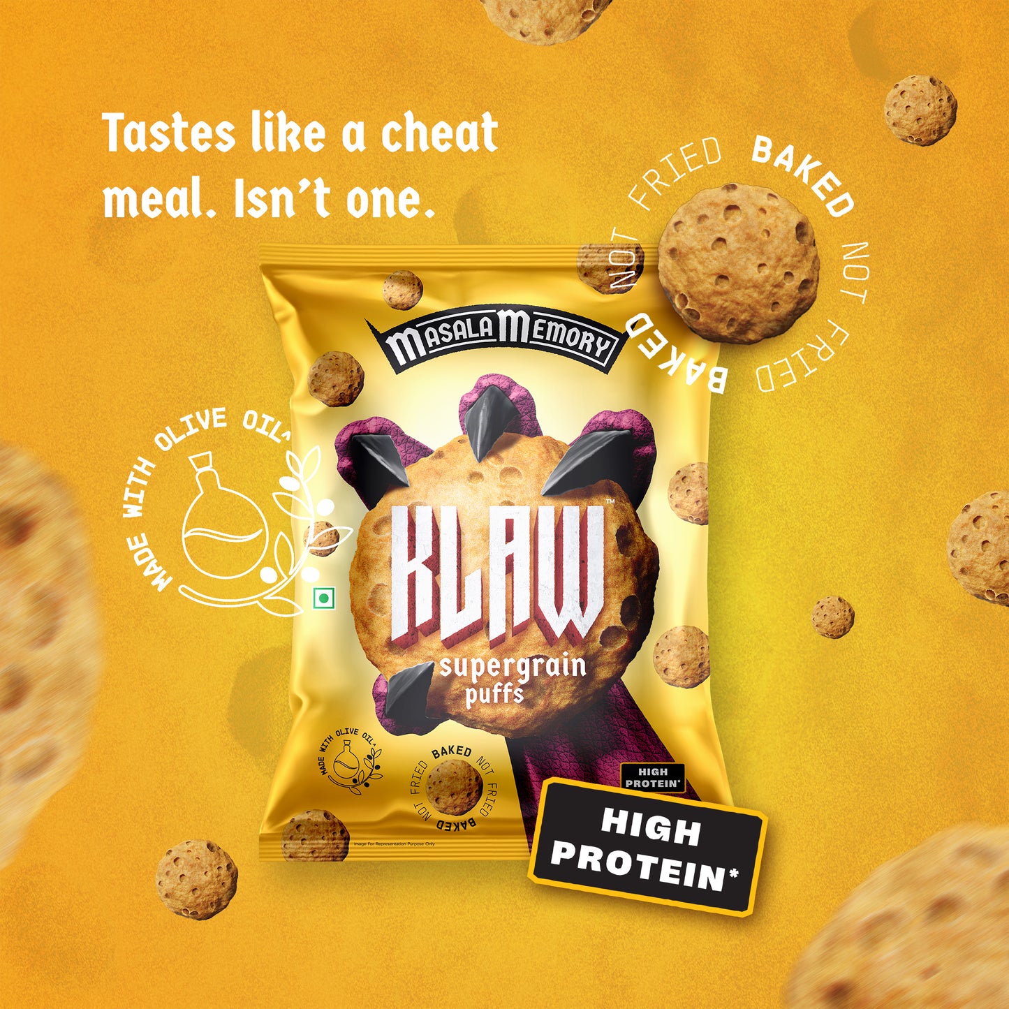 Klaw Masala Memory Supergrain Puffs | Baked Not Fried | High Protein | Made with Olive Oil I 32g