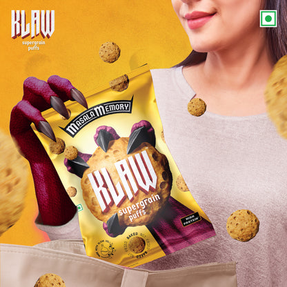Klaw Masala Memory Supergrain Puffs | Baked Not Fried | High Protein | Made with Olive Oil I 32g