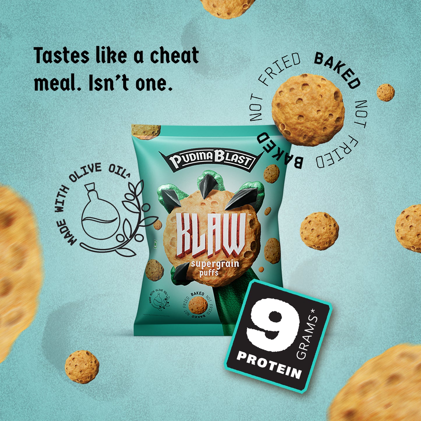 Klaw Pundina Blast Supergrain Puffs | Baked Not Fried | High Protein | Made with Olive Oil I 50g