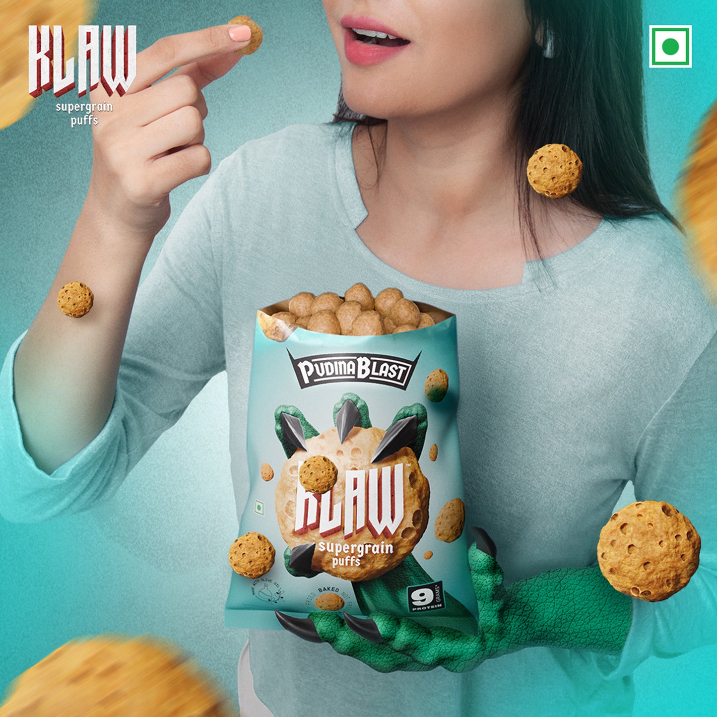 Klaw Pundina Blast Supergrain Puffs | Baked Not Fried | High Protein | Made with Olive Oil I 50g