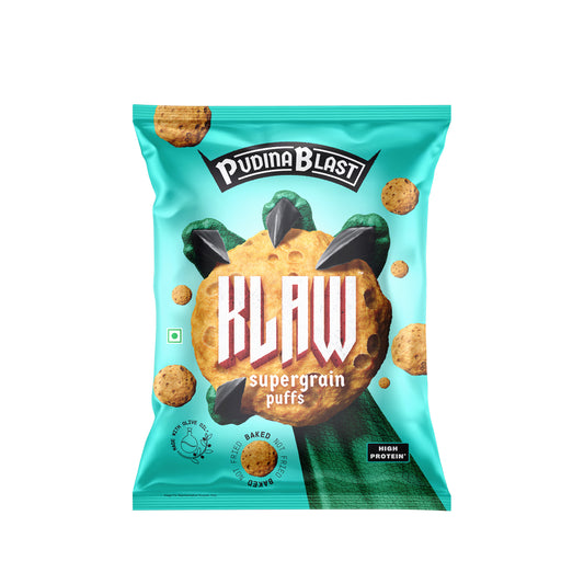 Klaw Pudina Blast Supergrain Puffs | Baked Not Fried | High Protein | Made with Olive Oil I 32g