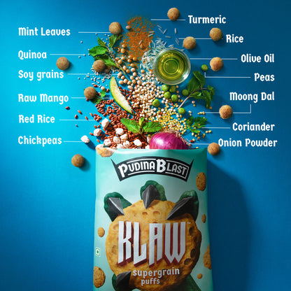 Klaw Pudina Blast Supergrain Puffs | Baked Not Fried | High Protein | Made with Olive Oil I 32g