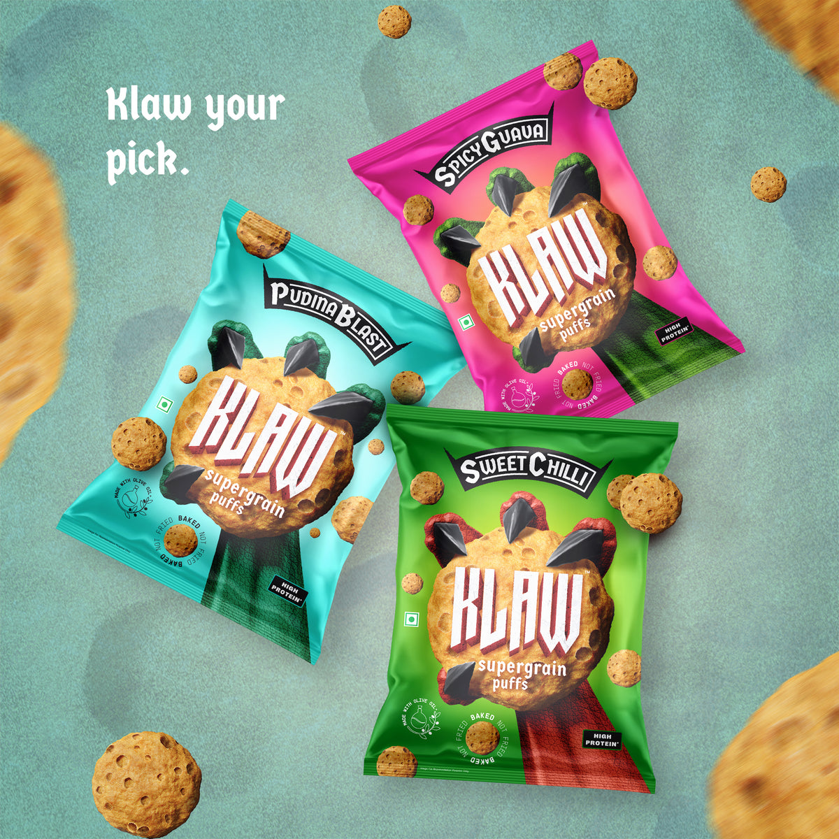 Klaw Pudina Blast Supergrain Puffs | Baked Not Fried | High Protein | Made with Olive Oil I 32g