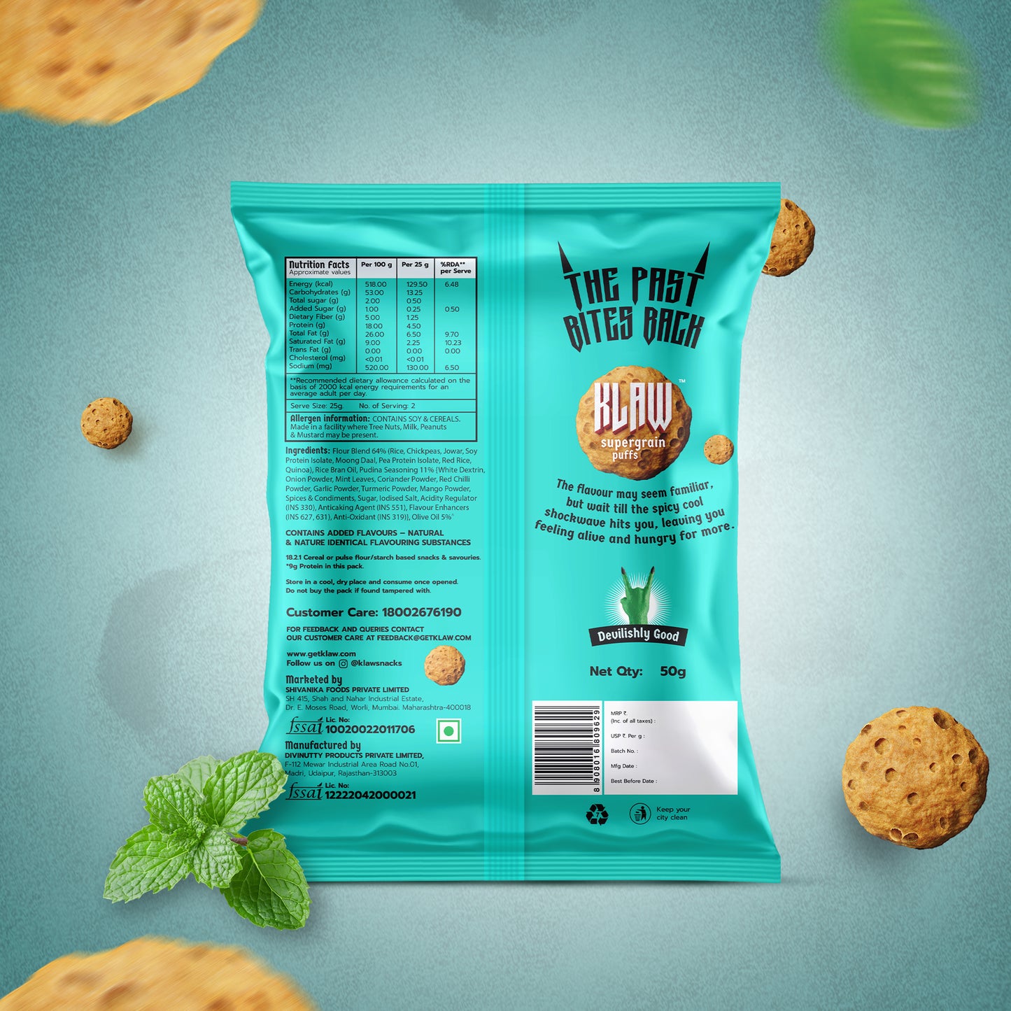 Klaw Pundina Blast Supergrain Puffs | Baked Not Fried | High Protein | Made with Olive Oil I 50g