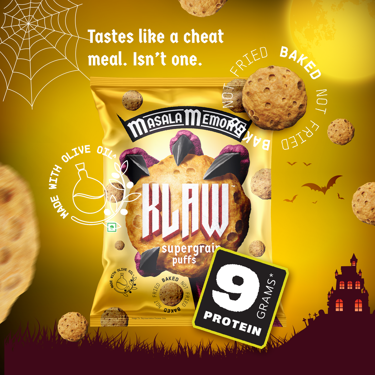 Klaw Masala Memory Supergrain Puffs | Baked Not Fried | High Protein | Made with Olive Oil I 50g