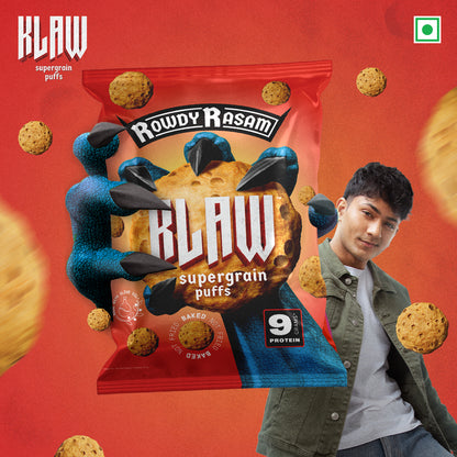 Klaw Rowdy Rasam Supergrain Puffs | Baked Not Fried | High Protein | Made with Olive Oil I 50g
