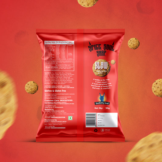 Klaw Rowdy Rasam Supergrain Puffs | Baked Not Fried | High Protein | Made with Olive Oil I 50g