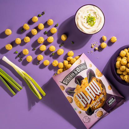 Klaw Scream & Onion Supergrain Puffs | Baked Not Fried | High Protein | Made with Olive Oil I 32g