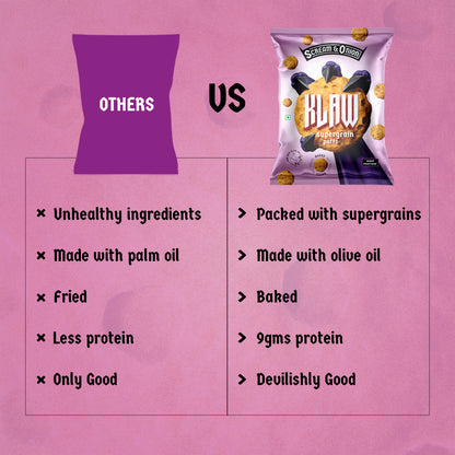 Klaw Scream & Onion Supergrain Puffs | Baked Not Fried | High Protein | Made with Olive Oil I 32g