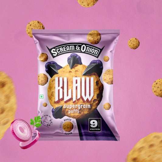 Klaw Scream & Onion Supergrain Puffs | Baked Not Fried | High Protein | Made with Olive Oil I 50g