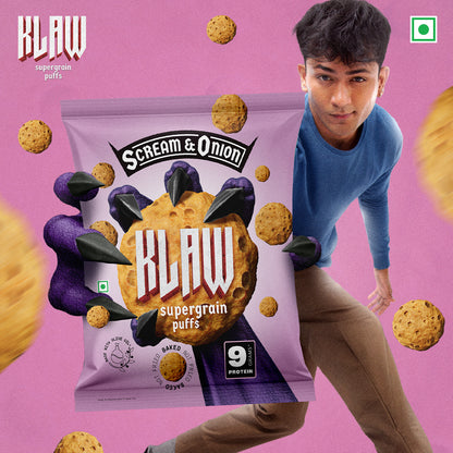 Klaw Scream & Onion Supergrain Puffs | Baked Not Fried | High Protein | Made with Olive Oil I 50g