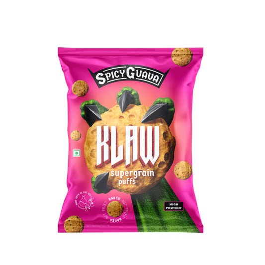 Klaw Spicy Guava Supergrain Puffs | Baked Not Fried | High Protein | Made with Olive Oil I 32g