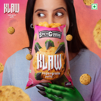 Klaw Spicy Guava Supergrain Puffs | Baked Not Fried | High Protein | Made with Olive Oil I 32g