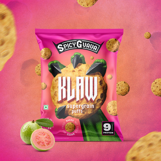 Klaw Spicy Guava Supergrain Puffs | Baked Not Fried | High Protein | Made with Olive Oil I 50g